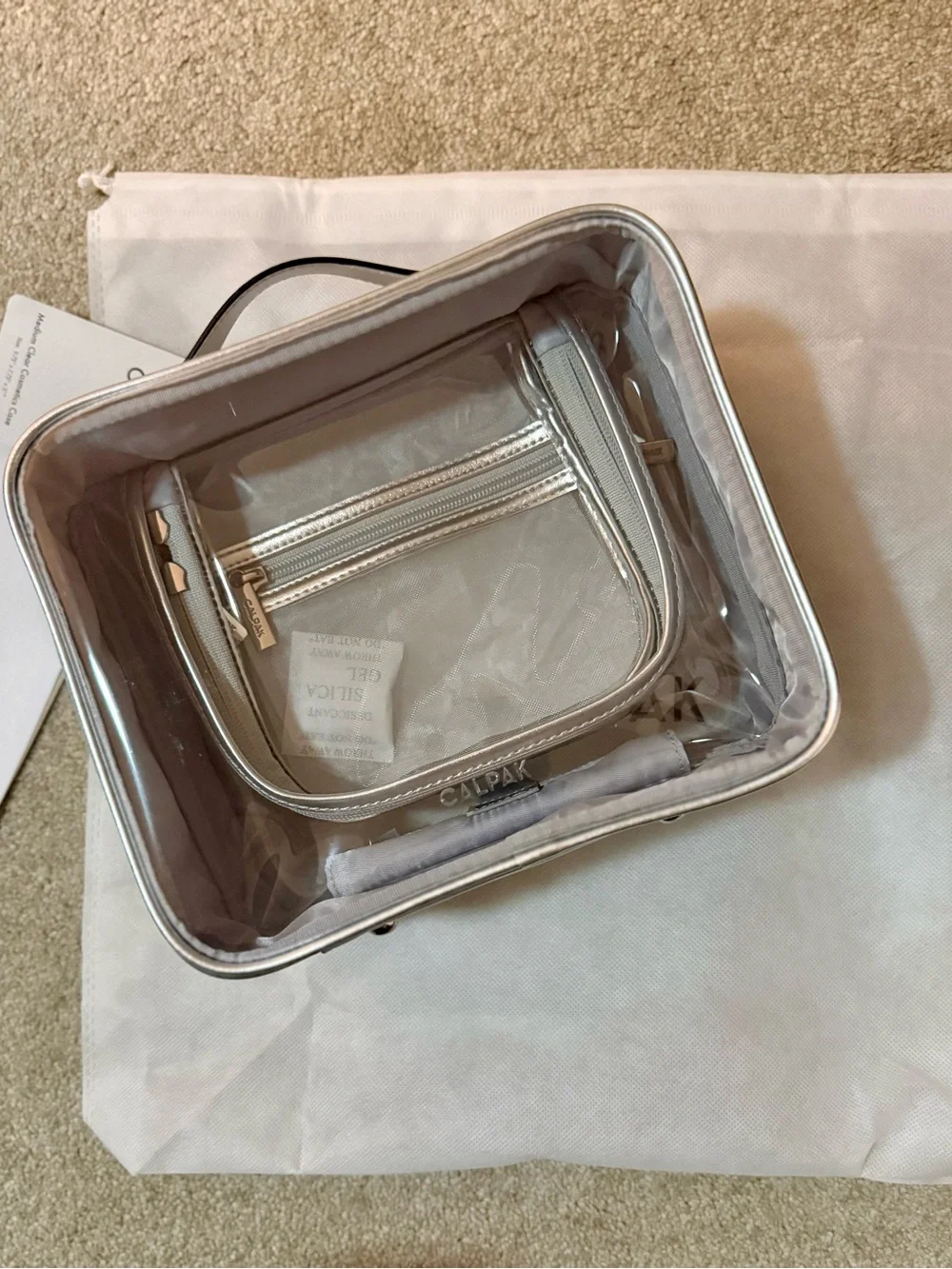 Calpak Silver-Trim Clear Cosmetic Carry Case Medium